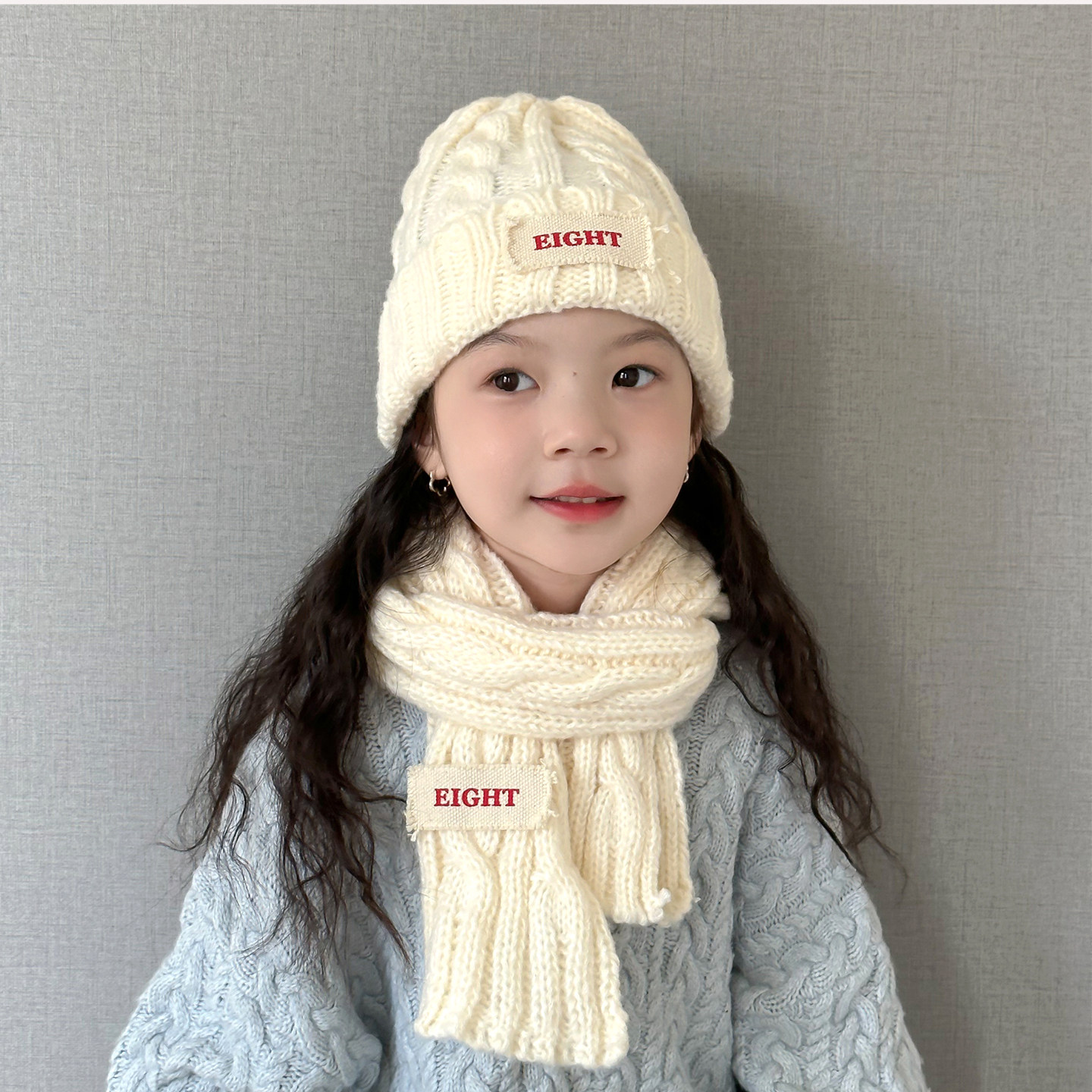 儿童帽子围巾两件套秋冬天女孩英文标麻花女童毛线帽洋气针织帽潮