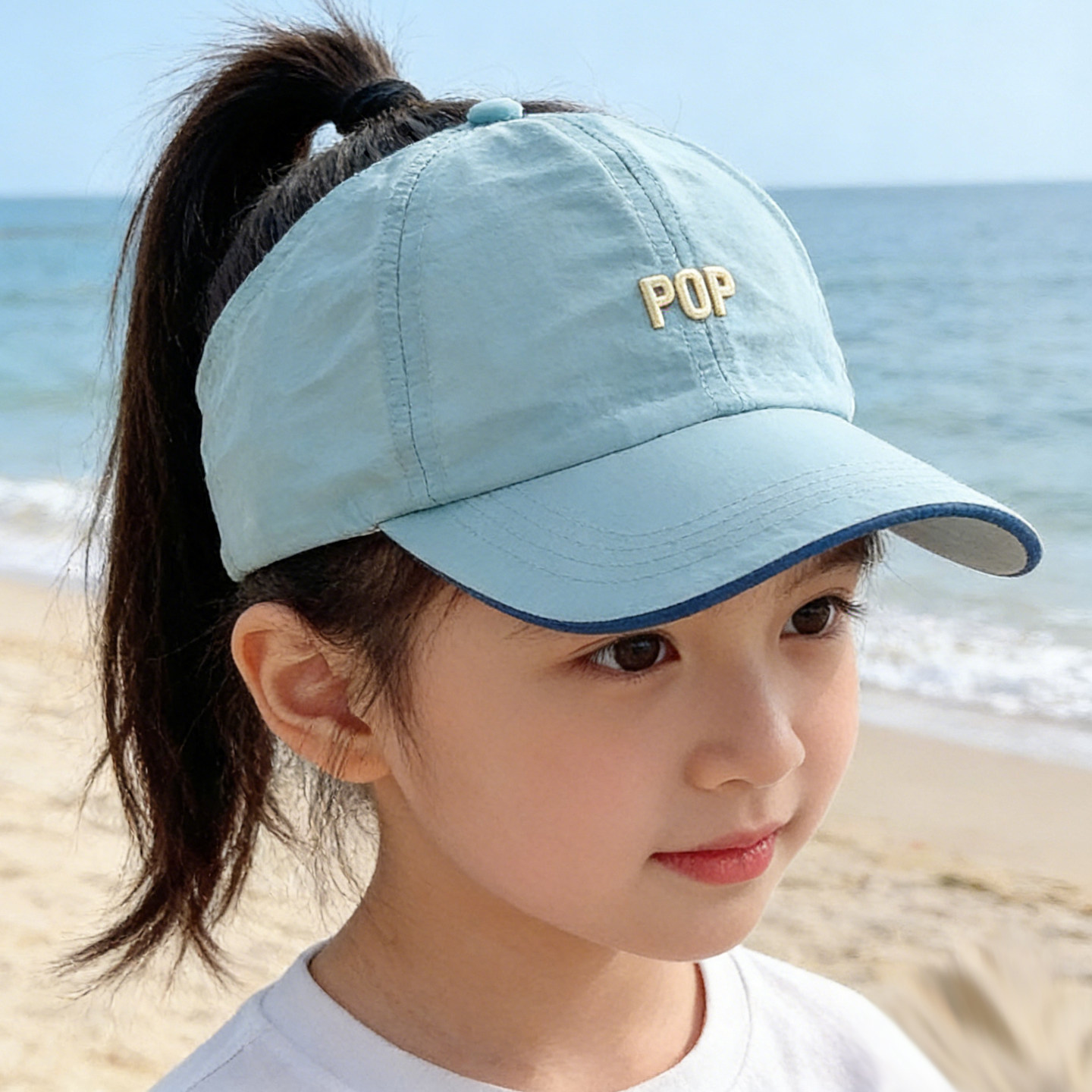 儿童帽子女童鸭舌帽洋气速干帽女孩可扎马尾空顶帽小孩遮阳防晒帽