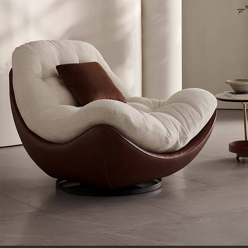 意式极简旋转单人沙发客厅设计师原创布艺阳台懒人中古休闲椅躺椅