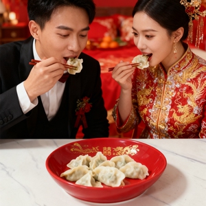 新婚陶瓷龙凤盘结婚饺子盘耐高温