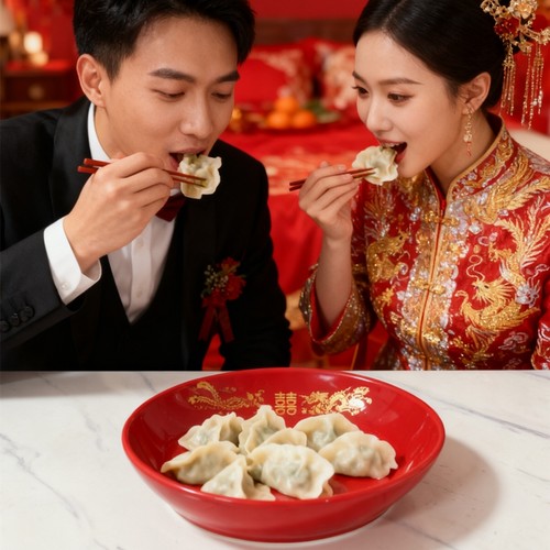 新婚陶瓷龙凤盘结婚饺子盘耐高温