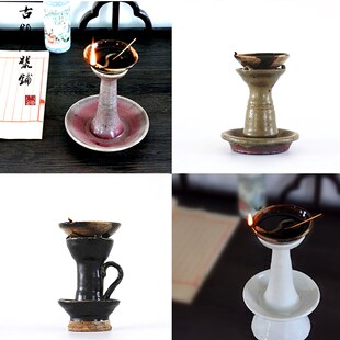 古代香油灯盏复古烛台老式酥油灯陶瓷古典烛台煤油灯影视拍摄道具