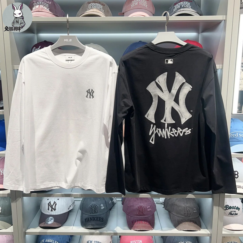 MLB专柜男女NY后背涂鸦大标休闲圆领潮流长袖T恤上衣26新款TSB02