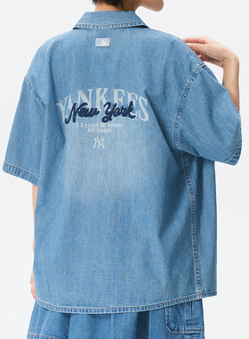 MLB专柜26春夏新款洋基NY男女宽松休闲正品翻领短袖衬衫T恤DRV016