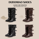 【所有女生的衣橱】嘟嘟喵褶皱扣带机车靴裤管靴长靴女加宽长筒靴