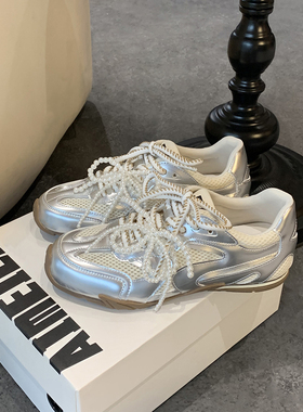 珍珠芭蕾风德训鞋女内增高百搭运动休闲鞋透气阿甘鞋42大码41-43