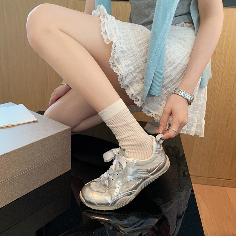芭蕾风德训鞋女真皮休闲阿甘鞋透气小白鞋老爹鞋大码女鞋41-43