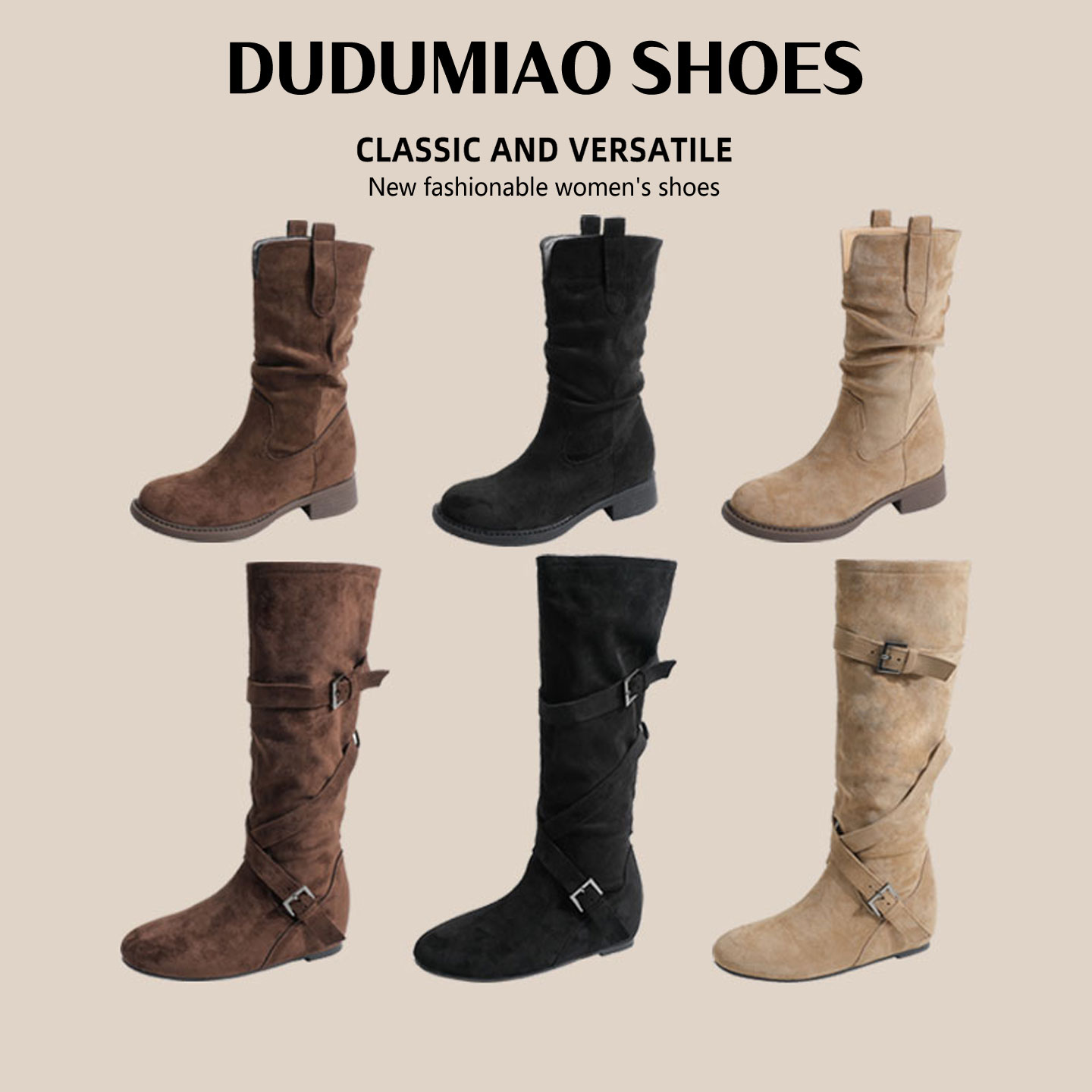 【所有女生的衣橱】嘟嘟喵美拉德长筒靴女加绒长靴内增高骑士靴