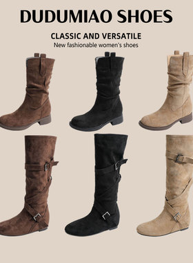 美拉德堆堆长靴女内增高长筒靴显瘦骑士靴西部靴加宽42大码41-43