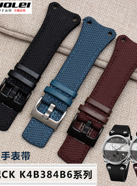 帆布真皮底手表带适配CK手表K4B384B3 K4B371B6 K4B371B3男表配件