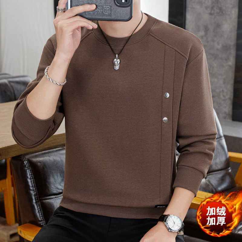 男士新款秋冬季卫衣圆领加绒加厚休闲潮流保暖打底衫长袖t恤上衣
