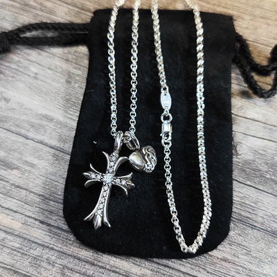 CH克罗伈925纯银十字架爱心藤蔓吊坠情侣欧美嘻哈简约男女潮项链