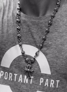 CH克罗伈泰银十字架元素一体链项链欧美朋克马蹄扣复古做旧毛衣链