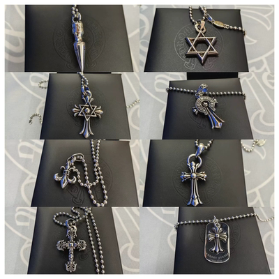 CH克罗十字架宝剑芒星船锚泰银925情侣项链做旧复古圆珠链潮吊坠