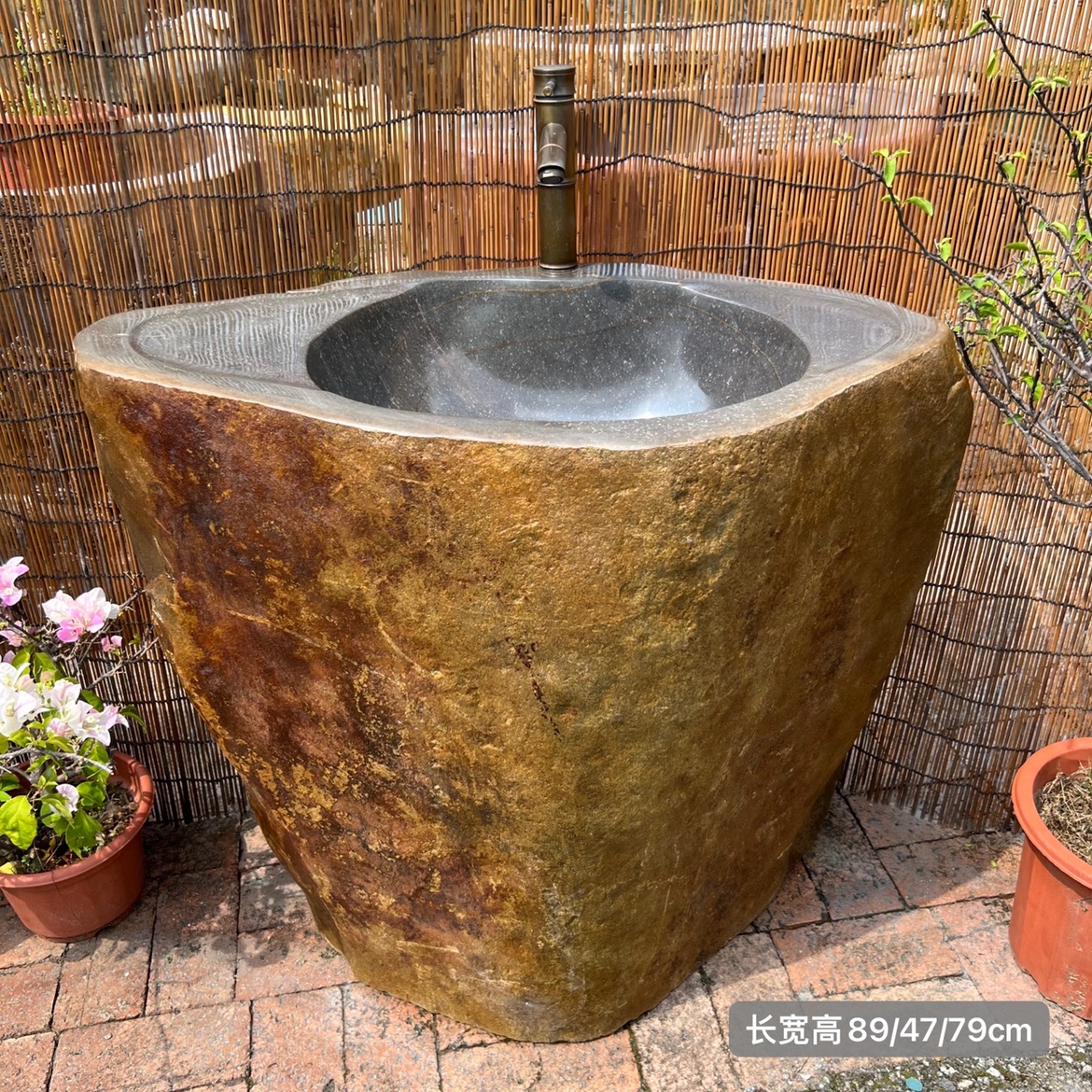 户外石头洗手盆一体立柱盆花园庭院原石水池石材洗手池水槽洗手台