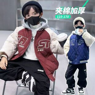 男童棉服冬季夹棉外套中大童2025新款二棉儿童加厚秋冬款棒球服