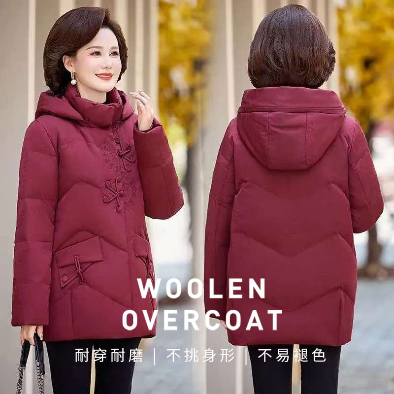 中式时尚洋气中老年羽绒服女中长羽绒服