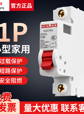 德力西DZ47S空气20A开关1P断路器32A家用16A单极63A电闸100A 40A
