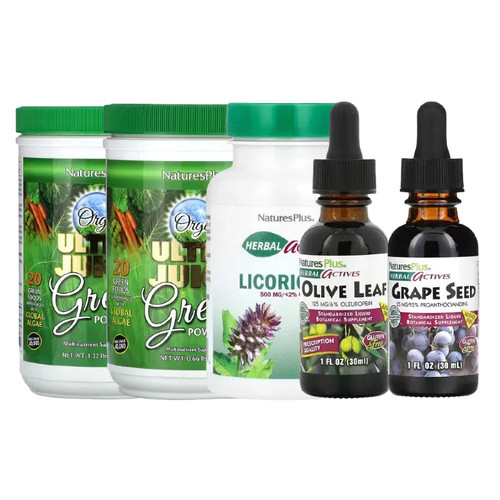 NaturesPlus机体抵抗果汁绿色粉末混合蔬菜片橄榄叶葡萄籽甘草DGL