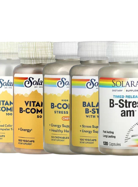 Solaray抗维生素B群压复合物力100 50 Timed Release B-Stress AM