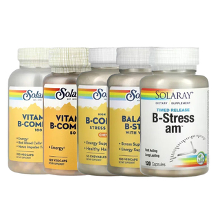 Solaray下午缓释抗维生素B族压Mega胶囊Vitamin -B咀嚼片Stress C