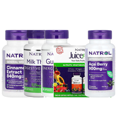 Natrol水飞蓟肉桂玛咖蔓越橘卡瓦瓜拉纳巴西莓果蔬姜黄美国