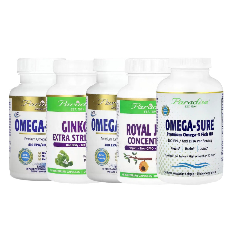 Paradise Herbs浓缩蜂王统领浆银杏Omega -3 Sure鱼油Pesco软凝胶