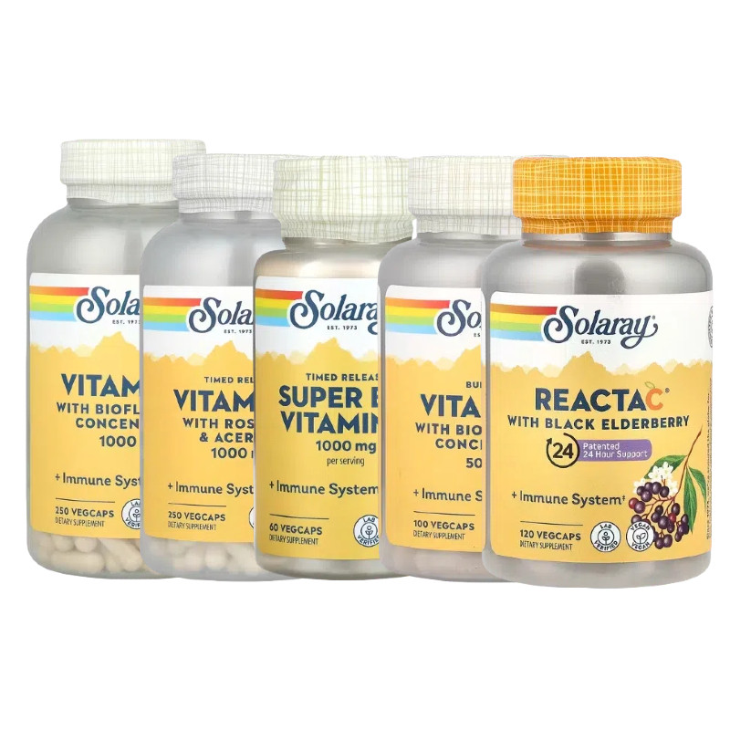 Solaray含玫瑰果针叶樱桃浓缩生物类黄酮缓释冲维生素C粉Reacta-C