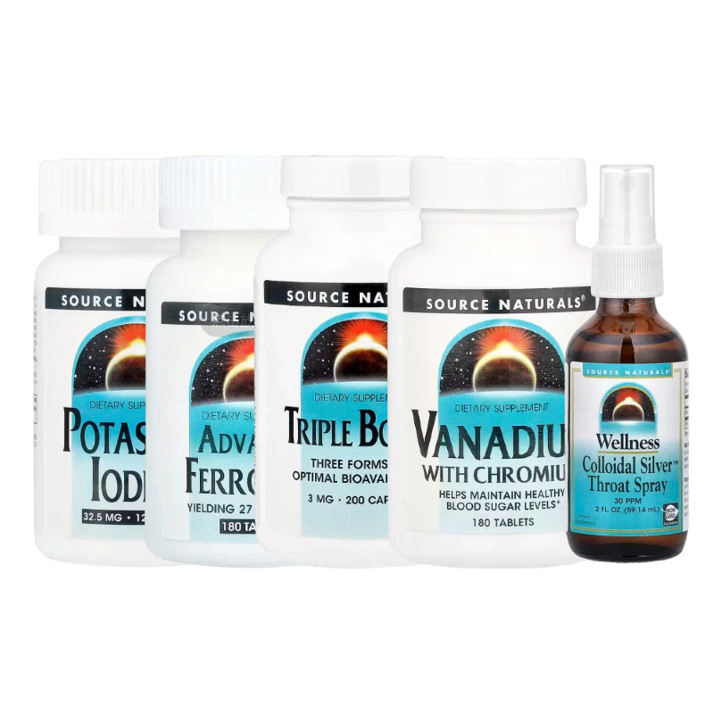Source Naturals Wellness胶体态银喉咙喷雾鼻剂甘氨酸亚铁铜硒片