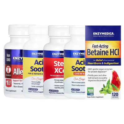 Enzymedica酸Soothe VeggieGest盐酸甜菜碱Allerase多功能细胞酶
