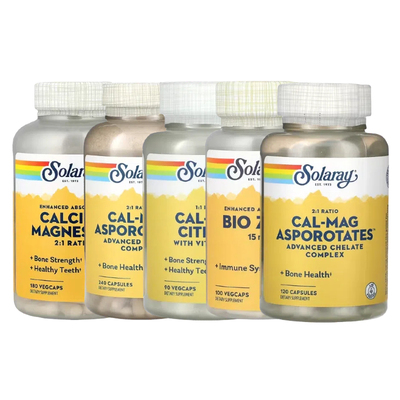 Solaray柠檬D-葡萄糖苹果酸钙双甘氨酸镁粉锌Cal-Mag Asporotates