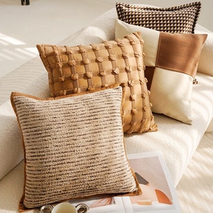 美拉德棕色奶油风抱枕套复古法式高级感客厅沙发靠枕靠背床上靠垫