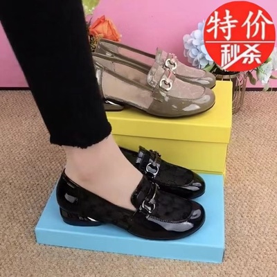 真皮单鞋女镂空网纱透气乐福鞋女