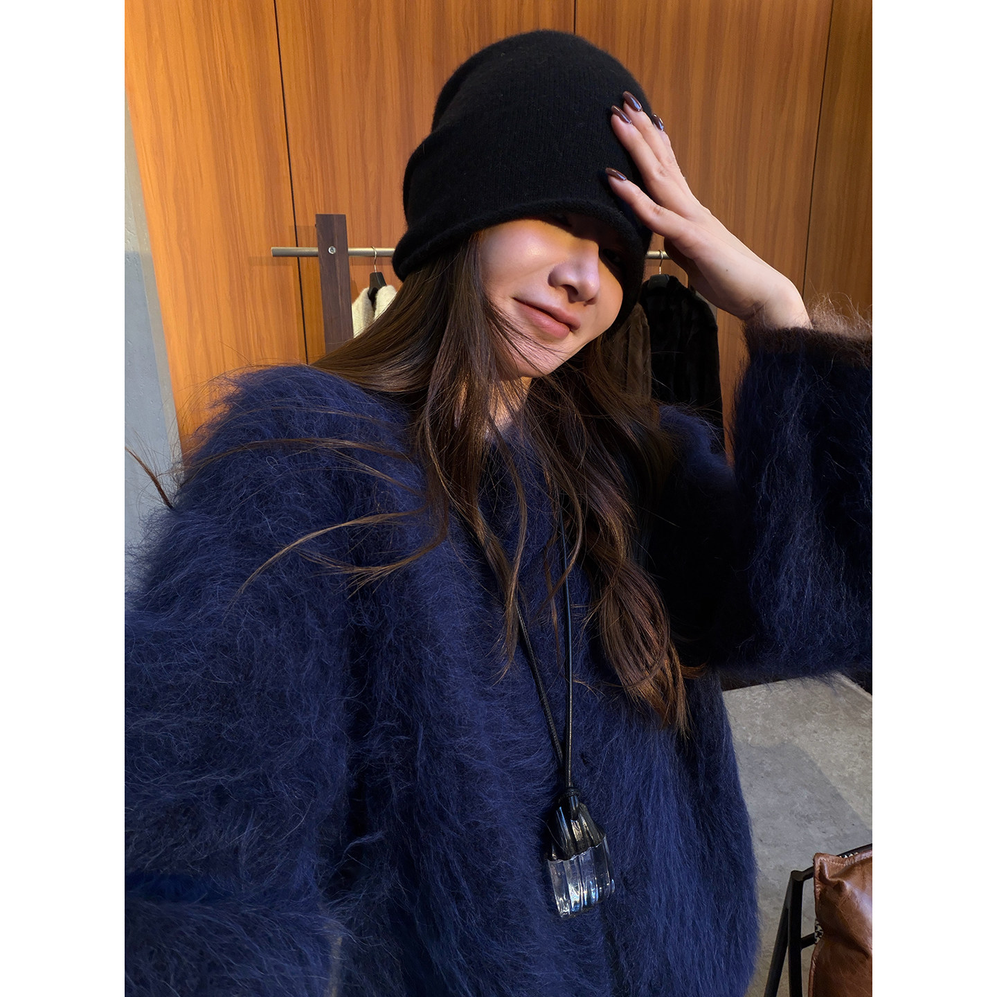 精纺羊驼毛拉毛纽扣针织衫开衫