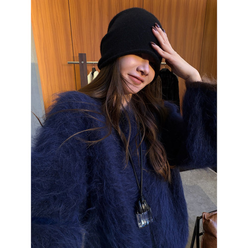 精纺羊驼毛拉毛纽扣针织衫开衫