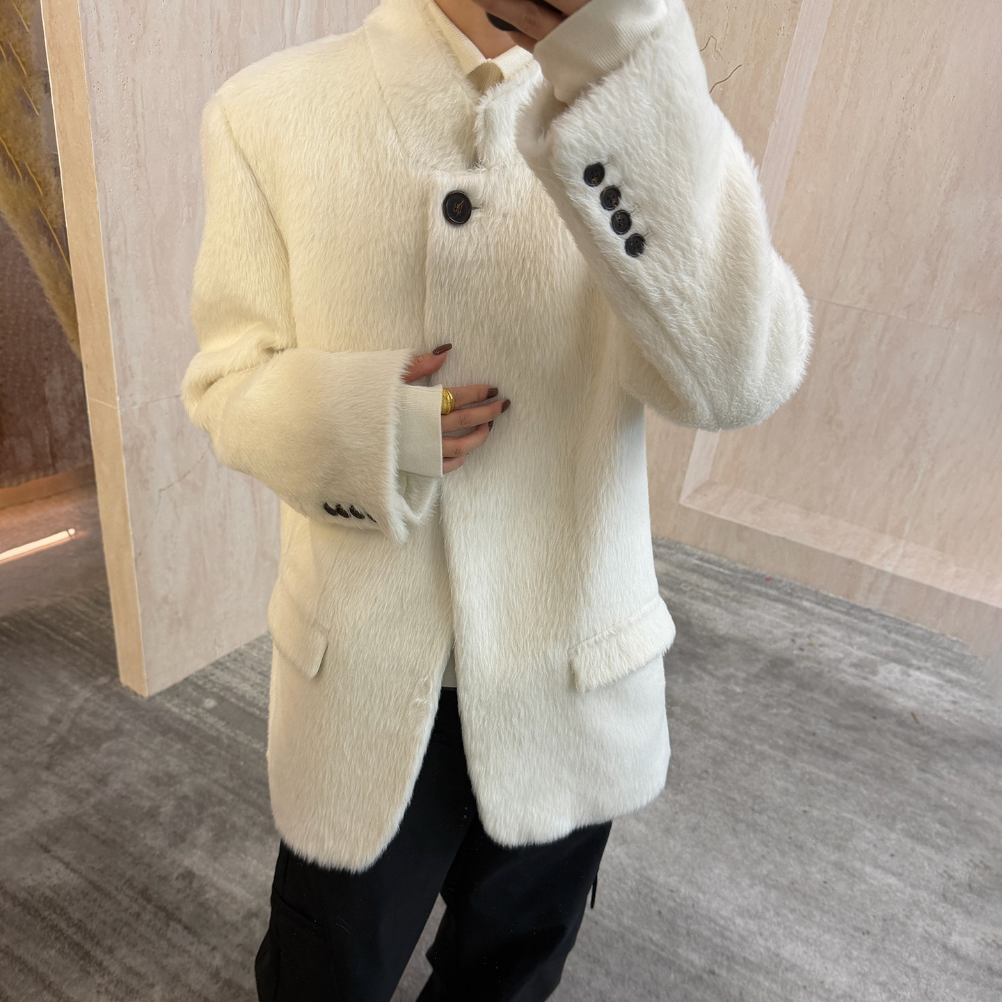 CHU楚妞[贝暖]苏力羊驼绒羊毛西装领短外套2025冬季新款女大衣