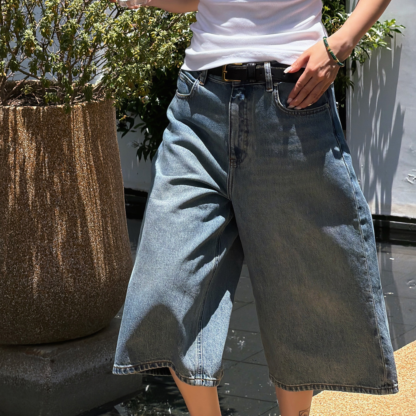 CHU楚妞[蓝阔]纯棉牛仔休闲七分裤2026春夏季新款女阔腿裤裤子