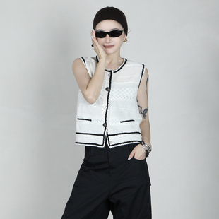 CHU楚妞撞色镶边镂空马甲2025夏季新款女小香风气质百搭背心上衣