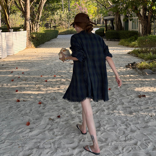 CHU楚妞[落格]纯棉双面穿格纹衬衫男友风衬衣上衣MZ2601