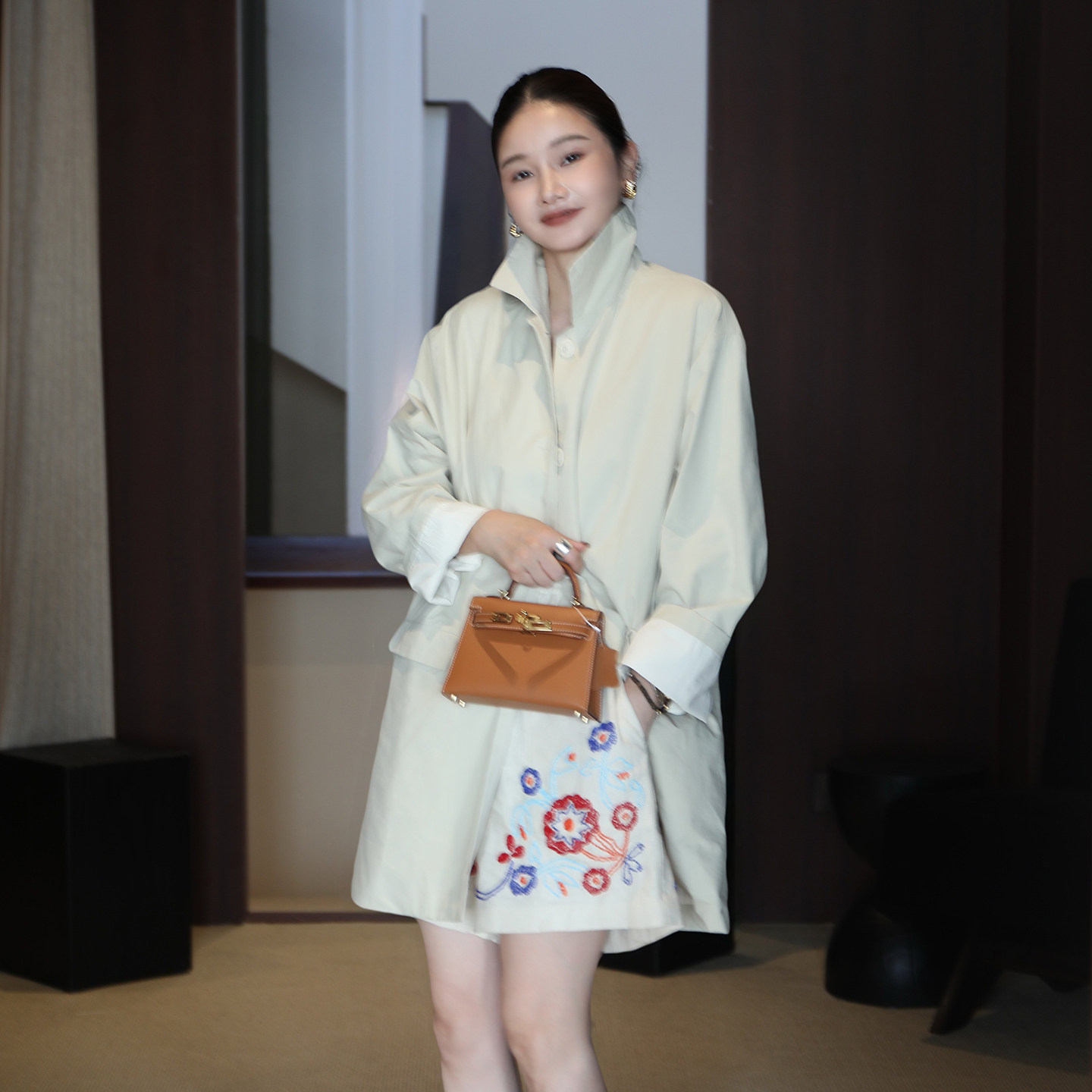 CHU楚妞[浅踪]纯棉翻领长袖风衣2025秋季新款女复古英伦百搭外套