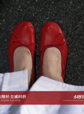 CHU楚妞TR同源软糯羊皮圆头浅口平底芭蕾鞋春季新款奶奶鞋单鞋子
