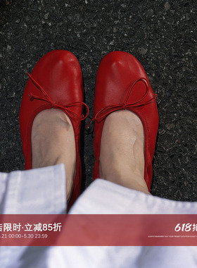CHU楚妞TR同源软糯羊皮圆头浅口平底芭蕾鞋春季新款奶奶鞋单鞋子