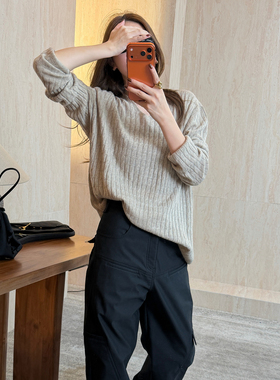 CHU楚妞[绵柒]羊绒羊毛天丝V领绞花针织衫2025秋冬季新款女毛衣