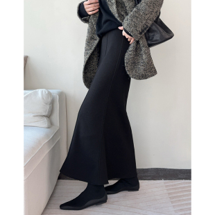 CHU楚妞羊毛精纺鱼尾半身裙2026春季 女显瘦百搭高级感裙子 新款