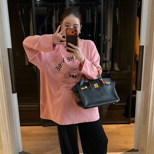 CHU楚妞[粉趣]280G重磅纯棉粉色印花动漫T恤2026春季新款女上衣
