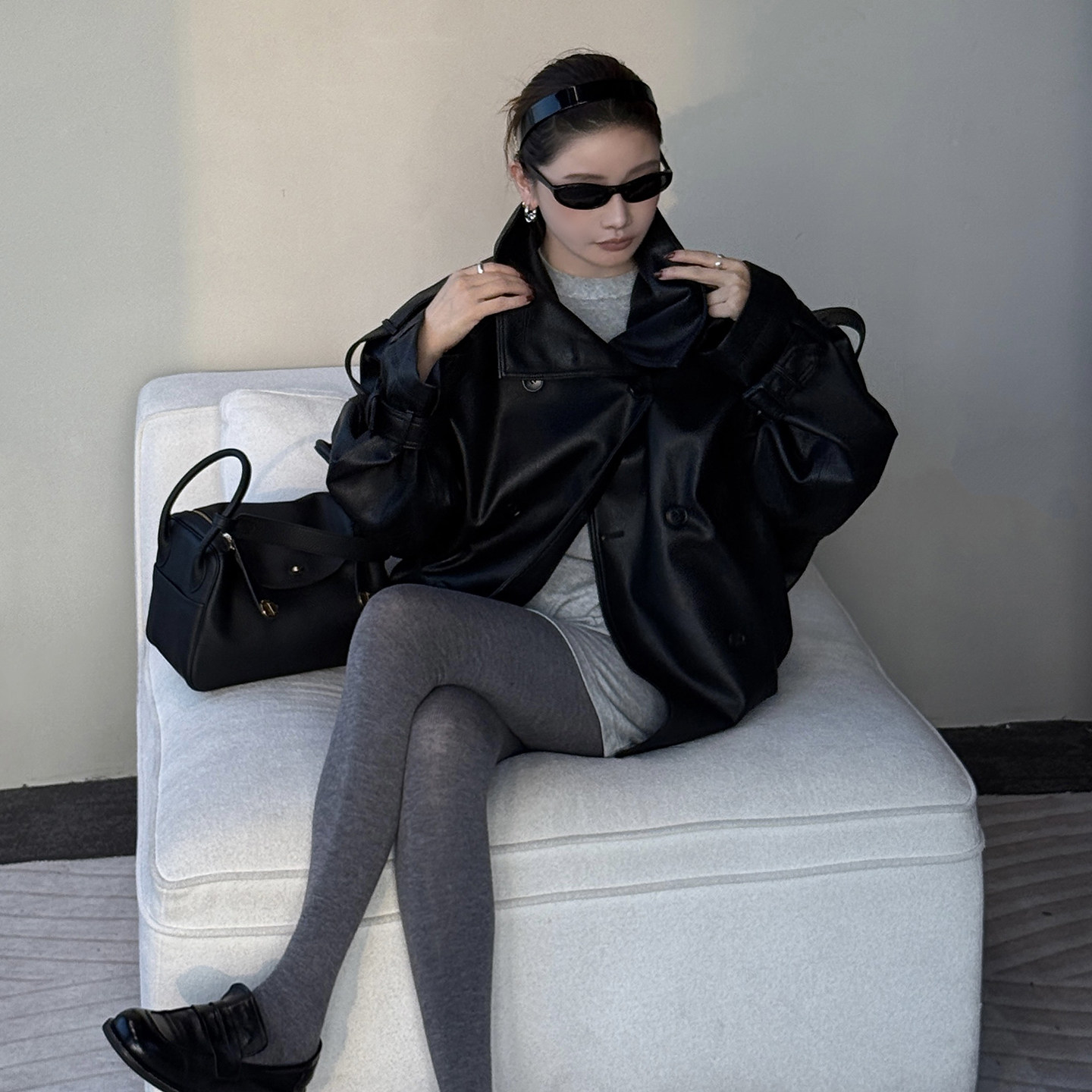 CHU楚妞[冷菱]蛋白皮大立领皮衣2025秋冬季新款女机车夹克外套潮,女装/女士精品,皮衣,淘宝优惠券,粉丝福利购,淘宝优惠卷