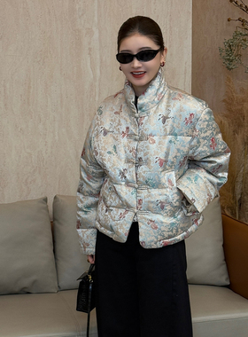CHU楚妞[金鲤戏蝶]桑蚕丝羊毛金线提花羽绒服2025冬季新款女马甲