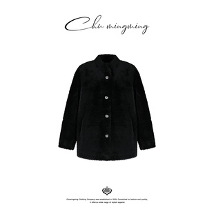 新款 西班牙进口拉贡羊皮毛一体皮草2025冬季 女外套 黑俪 CHU楚妞