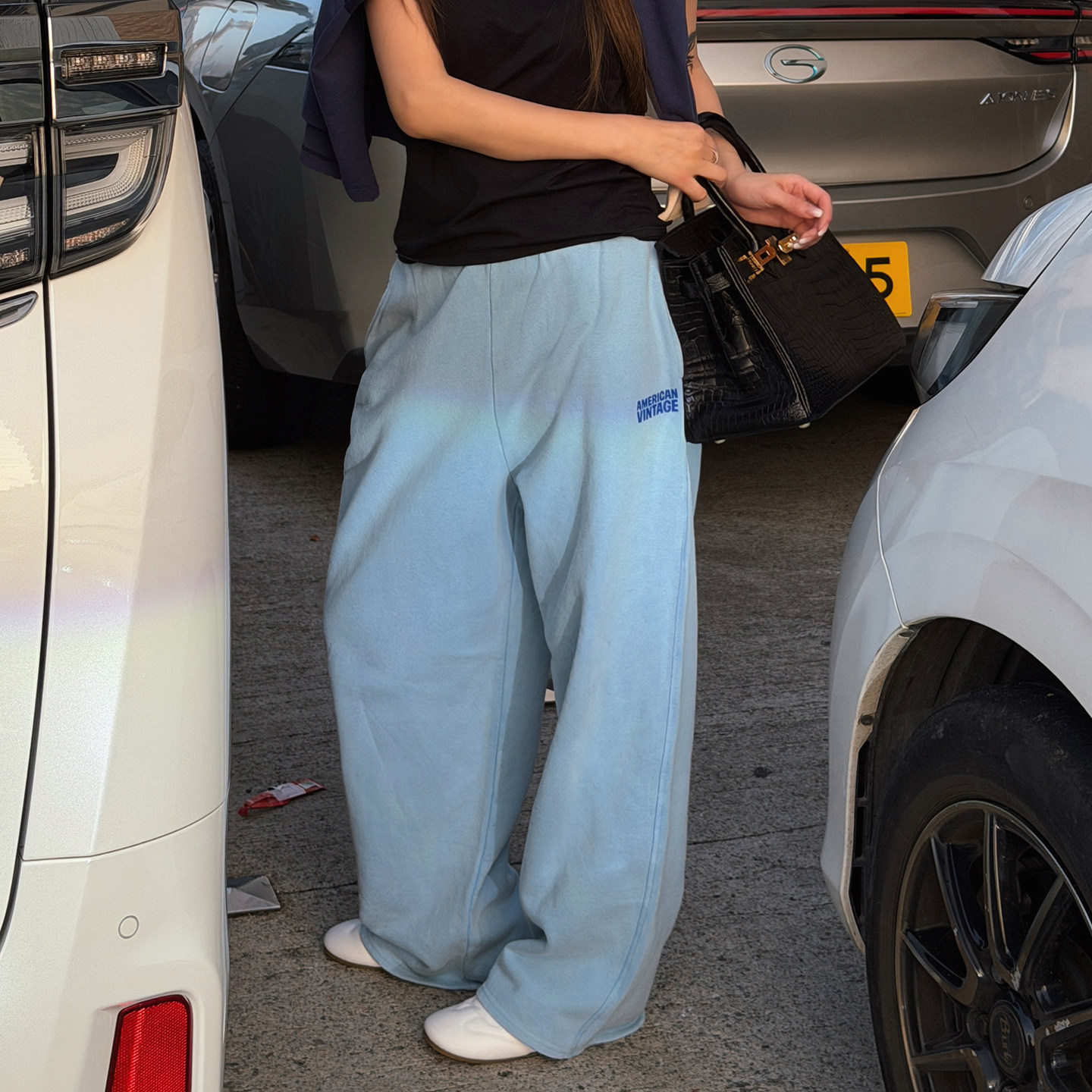 CHU楚妞[撞印]AMV同源纯棉字母休闲卫裤2026春季新款女阔腿裤子