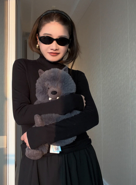 CHU楚妞[珍珠]羊绒圆领半高领长袖针织衫2026春季新款女打底上衣